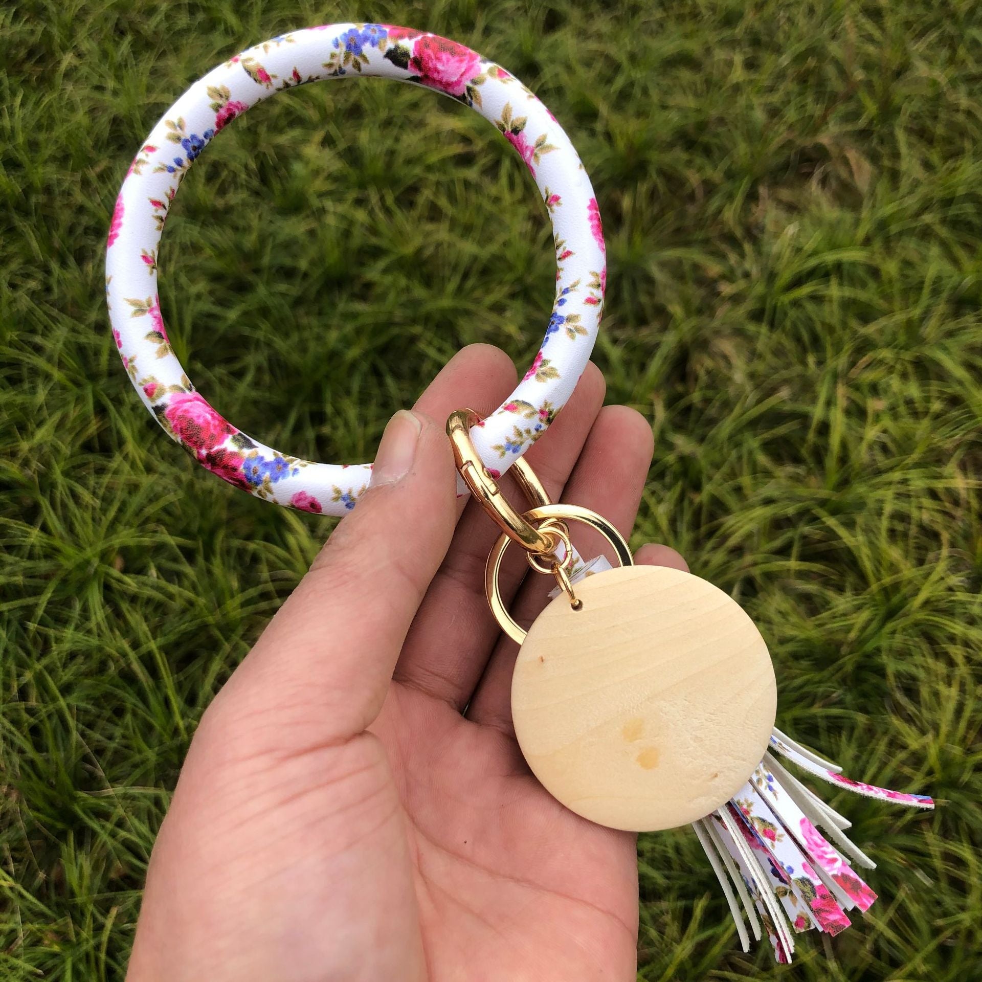 Wholesale PU Leather Chinese Style Peony Daffodil Rose Bracelet Keychain